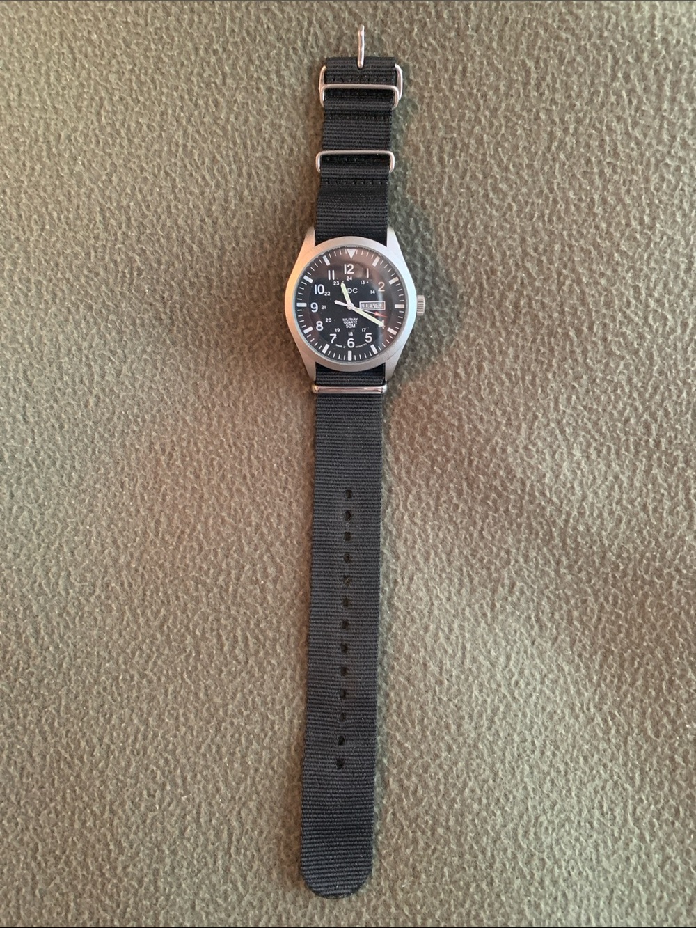 Infantry MDC Men’s Military Field Watch. Black and silver. Nylon. New battery.
